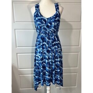 Style & Co Blue White Abstract Sleeveless Midi Dress Elastic Waist Casual Medium